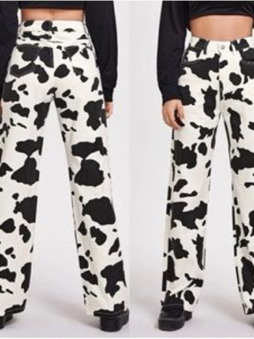 SHEIN Black & White Cow-Print Wide-Leg Pants